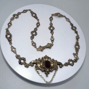 Antique Georgian Victorian solid 10k gold genuine garnet repoussé necklace